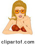 Vector of a Happy Dirty Blond Girl Wearing a Bikini and Glasses While Resting Her Face on Her Hand at a Table by BNP Design Studio