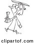 Vector of a Happy Female Cartoon College Graduate Walking - Coloring Page Outline Version by Toonaday