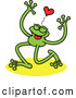 Vector of a Happy Green Cartoon Frog Smiling Under a Red Love Heart by Zooco