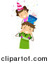 Vector of a Happy Little Birthday Girl with a Gift on Her Dad's Shoulders by BNP Design Studio