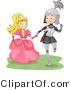 Vector of a Happy Young Knight and Princess Walking Together by BNP Design Studio