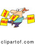 Vector of a Hard Working Cartoon Salesman Advertising Lots of 'SALE' Signs by Toonaday