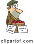 Vector of a Homeless Cartoon Man Trying to Sell Fresh Red Apples for 5 Cents Each - out of Work by Toonaday