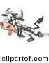 Vector of a Hot Cartoon Cow Falling Towards the Ground While Sweating with His Tongue out and Crossed Eyes by Toonaday