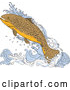 Vector of a Jumping Trout Fish over Water by Patrimonio