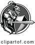 Vector of a Knight with a Cape Shield and Sword Within a Circle Icon - Grayscale Version by Chromaco