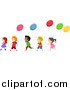 Vector of a Line of Happy Diverse Children with Balloons by BNP Design Studio