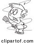 Vector of a Mad Cartoon Boy Trying to Swat an Annoying House Fly - Coloring Page Outline by Toonaday