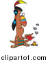 Vector of a Native American Indian Man Fanning Flames of a Campfire with a Memo - Cartoon Style by Toonaday