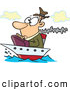 Vector of a Nervous Cartoon Businessman Traveling on a Tiny Ship by Toonaday