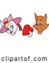Vector of a Nervous Cartoon Male Cat Offering Love Heart Candy Box to a Female by LaffToon