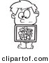 Vector of a Nervouse Cartoon Boy Holding X-ray Showing Swallowed Items in His Stomach - Coloring Page Outline by Toonaday