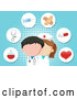 Vector of a Nurse and Doctor with Medical Icons on a Blue Background by Graphics RF