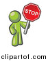 Vector of a Olive Green Man Holding a Red Stop Sign by Leo Blanchette