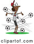 Vector of a Panicking Cartoon Black Female Soccer Coach Dodging Balls Flying Towards Her by Toonaday
