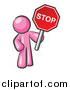 Vector of a Pink Man with Red Handheld STOP Sign by Leo Blanchette