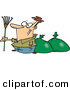 Vector of a Proud Cartoon Man Holding a Rake While Standing Beside a Couple Bags Full of Leaves by Toonaday