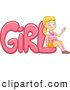 Vector of a Proud Cartoon School Girl Leaning Against the Word 'GiRL' by BNP Design Studio