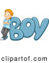 Vector of a Proud Cartoon School Kid Leaning Against the Word 'BOY' by BNP Design Studio