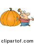 Vector of a Pround Cartoon Man Standing Beside a Giant Uncarved Halloween Pumpkin by Toonaday