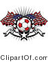 Vector of a Red Soccer Ball with American Flags Surrounded by Stars and a Blank Banner by Chromaco