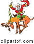 Vector of a Rodeo Cartoon Santa Riding a Bucking Reindeer by Zooco