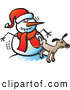 Vector of a Rude Cartoon Dog Peeing on Upset Snowman Wearing Santa Hat by Zooco