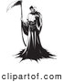 Vector of a Ruthless Grim Reaper Intimidatingly Standing with a Scythe While Pointing His Finger at You - Black and White by Lawrence Christmas Illustration