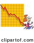 Vector of a Scared Cartoon Businesswoman Running a Rapidly Declining Arrow on a Graph by Toonaday