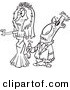 Vector of a Scary Cartoon Zombie Bride and Groom Walking Together - Coloring Page Outline by Toonaday