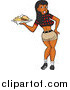 Vector of a Sexy Black Waitress in a Plaid Top Looking Back and Carrying Fries by LaffToon