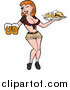 Vector of a Sexy Breastaurant Waitress Winking and Holding Beer and Fries by LaffToon