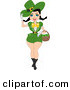 Vector of a Sexy St. Patrick's Day Pin-up Girl Carrying a Basket Full of Clovers by BNP Design Studio