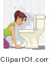 Vector of a Sick Girl Hovering over a Toilet Preparing to Vomit by David Rey