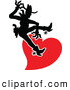 Vector of a Silhouetted Black Cartoon Cowboy Riding a Red Love Heart by Zooco