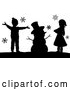 Vector of a Silhouetted Christmas Snowman with KChildren by AtStockIllustration