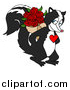 Vector of a Skunk with a Red Heart on His Chest, Smiling and Holding a Bouquet of Red Roses Behind His Back by LaffToon