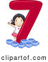 Vector of a Smiling Cartoon Asian School Girl with 7 Cups Beside the Number Seven by BNP Design Studio