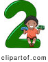 Vector of a Smiling Cartoon Black School Boy Holding 2 Cars on the Number Two by BNP Design Studio