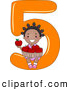 Vector of a Smiling Cartoon Black School Girl Holding 5 Apples While Sitting on the Number Five by BNP Design Studio