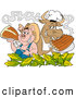Vector of a Smiling Cartoon Chef Pig and Cow with Corn, Steak and BBQ Ribs by LaffToon