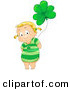 Vector of a Smiling Cartoon Girl Holding Green Clover Helium Balloon by BNP Design Studio