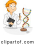 Vector of a Smiling Cartoon Male Student Working with a DNA Model by BNP Design Studio
