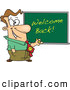 Vector of a Smiling Cartoon Male Teacher Writing 'Welcome Back!' on a Chalkboard by Toonaday