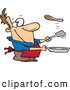 Vector of a Smiling Cartoon Man Flipping a Flapjack with a Spatula While Holding a Pan by Toonaday