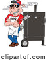 Vector of a Smiling Cartoon Pig Standing Against a BBQ Meat Smoker by LaffToon