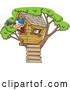 Vector of a Smiling Cartoon Pirate Boy Looking Through a Spotting Scope in His Tree House by Toonaday