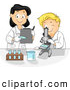 Vector of a Smiling Cartoon School Boy and Female Teacher Viewing Microscope Samples by BNP Design Studio