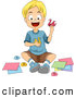 Vector of a Smiling Cartoon School Boy Making Origami Swans in Arts Class by BNP Design Studio