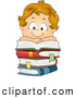 Vector of a Smiling Cartoon School Boy over a Pile of Stacked Books by BNP Design Studio